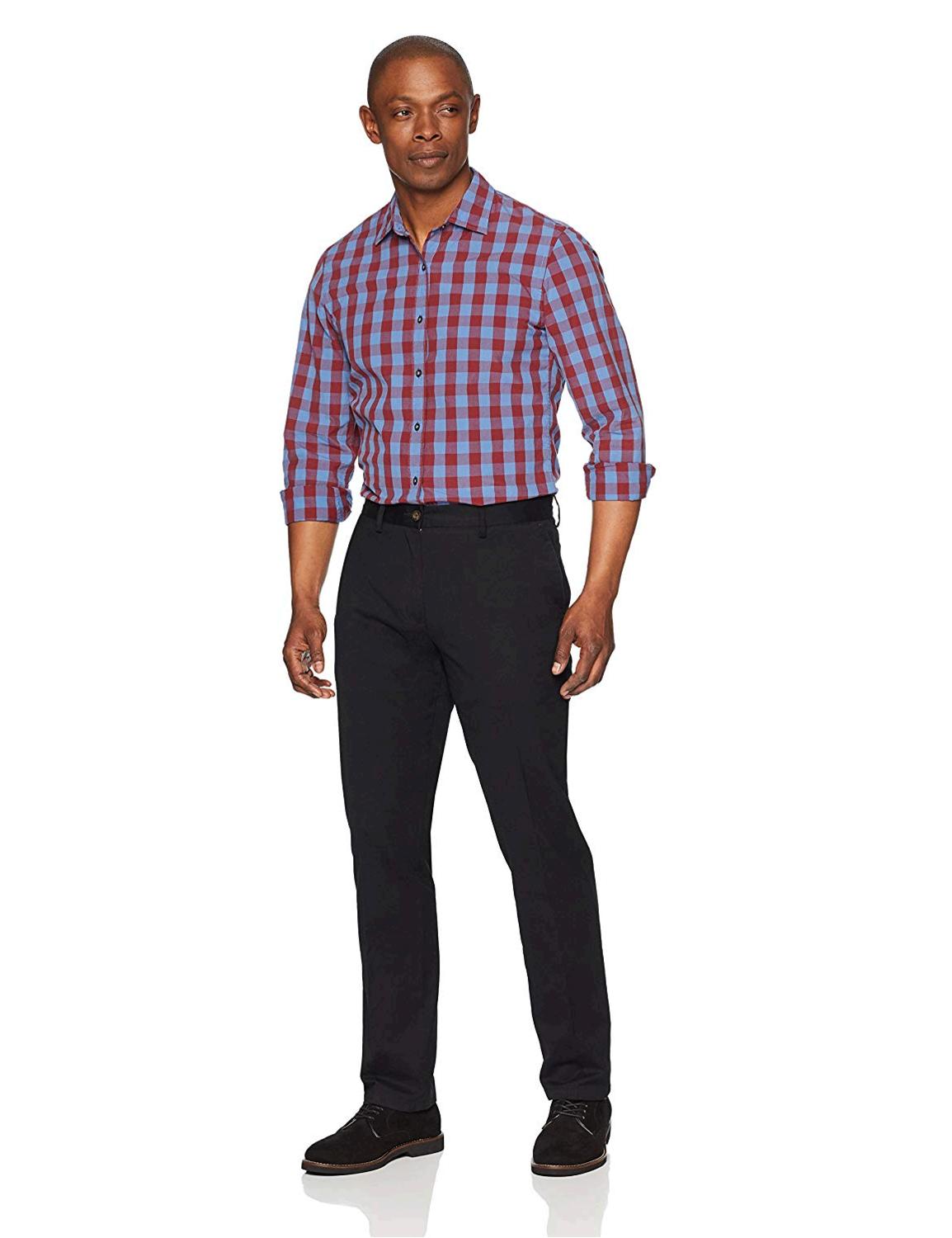Amazon Essentials Men's Slim-Fit Wrinkle-Resistant, Black, Size 34W x ...