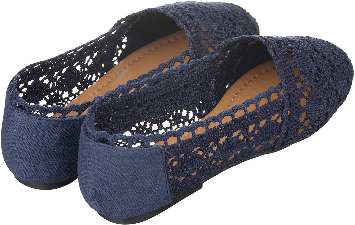 CLOVERLAY Women’s Lace Flat Shoe Floral Breathable Crochet, Navy, Size