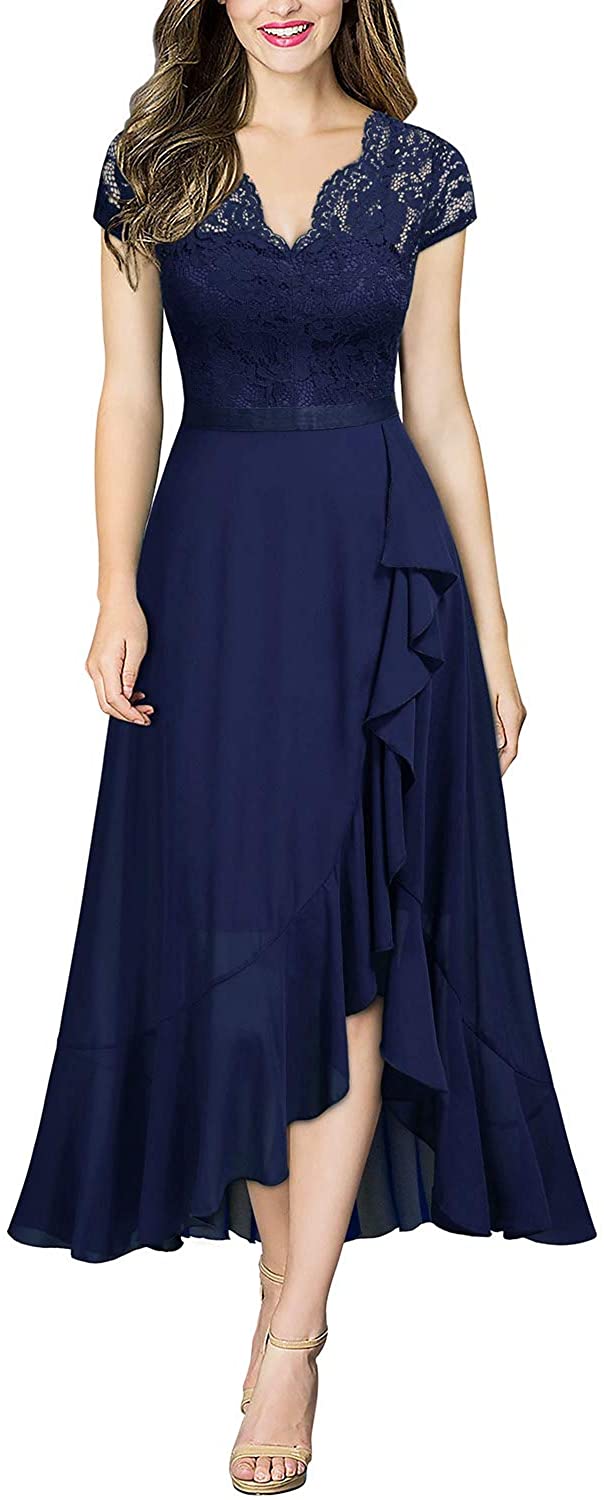 Miusol Women's V Neck Elegant Lace Ruffle Bridesmaid, A-navy Blue, Size ...