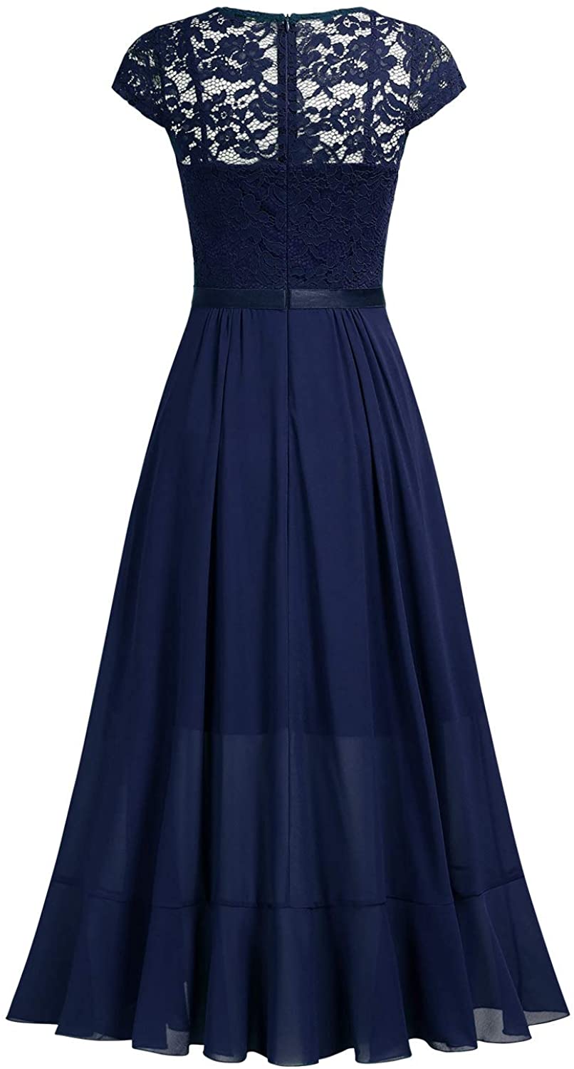 Miusol Women's V Neck Elegant Lace Ruffle Bridesmaid, A-navy Blue, Size ...
