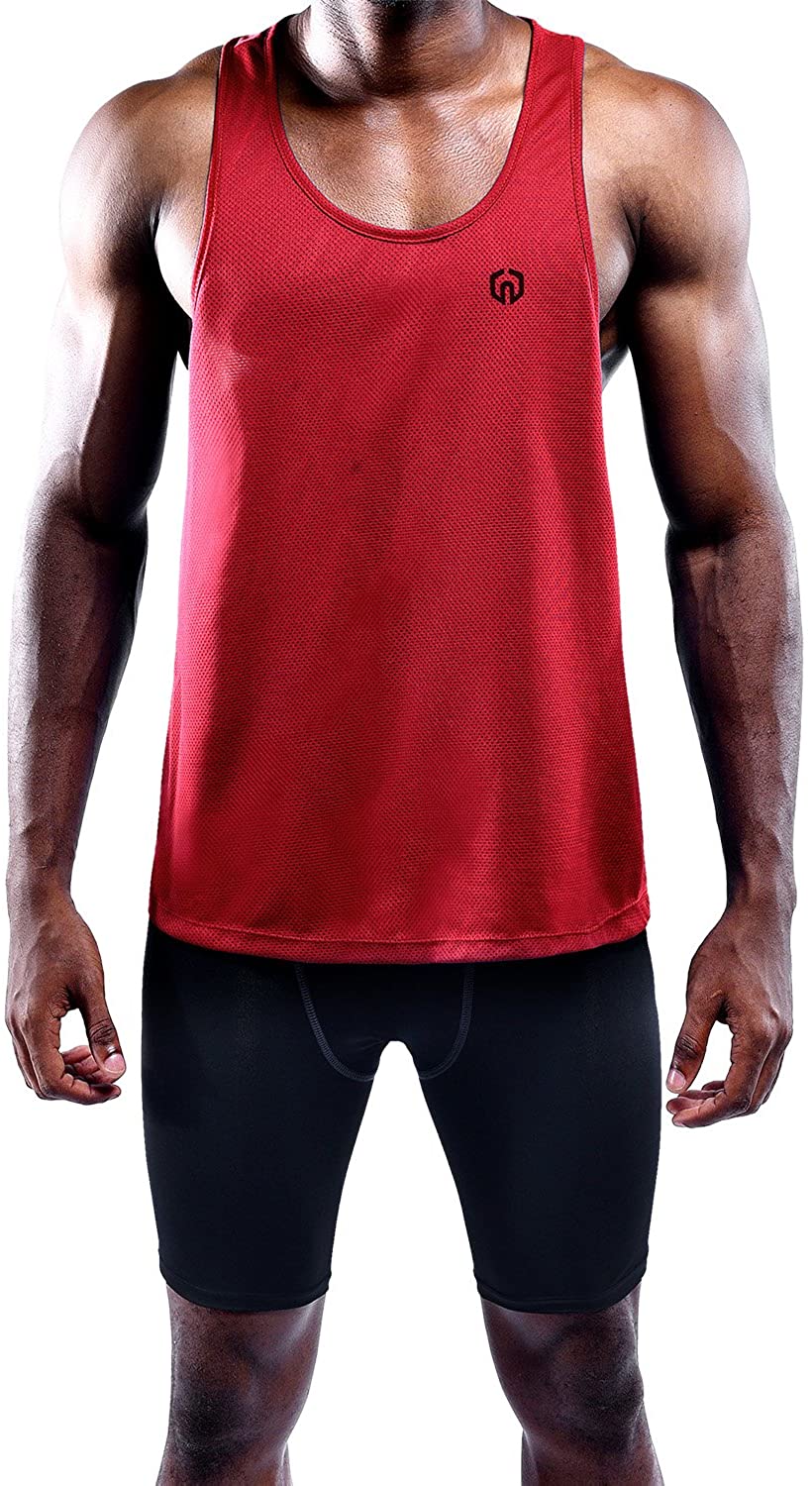 Neleus Men�s 3 Pack Muscle Workout Tank Top for Gym, Red