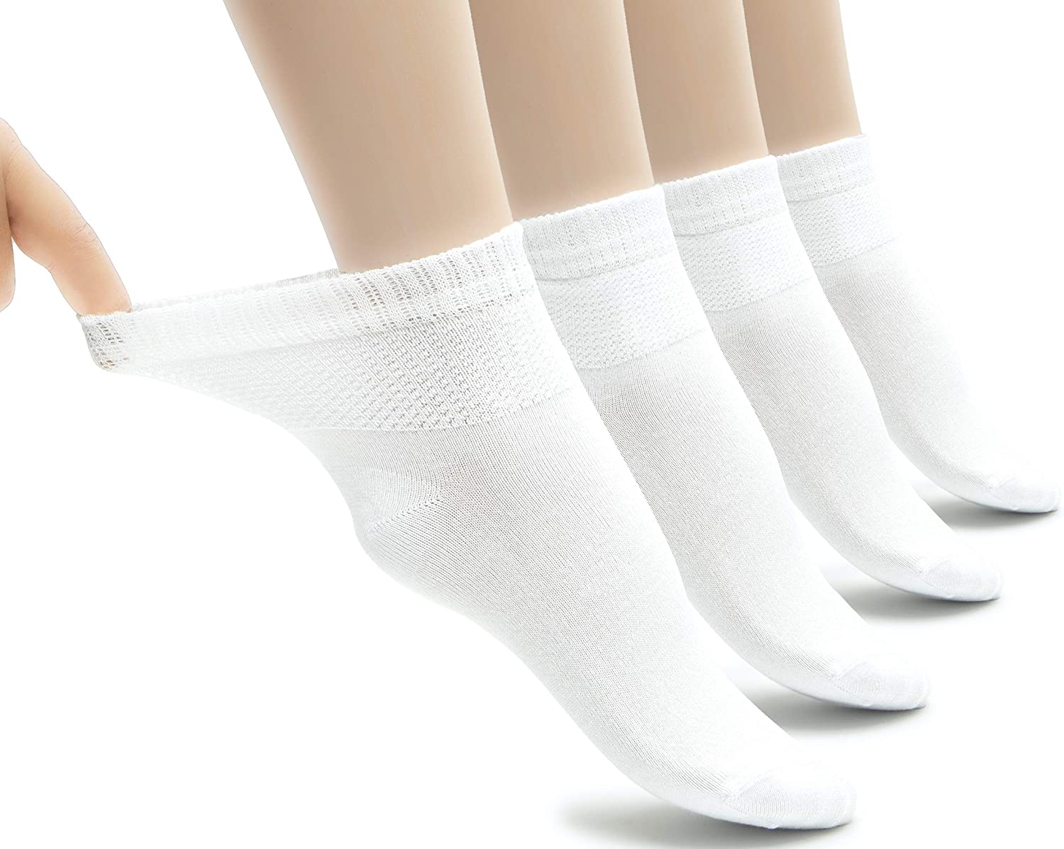 Hugh Ugoli Lightweight Womens Diabetic Ankle Socks Bamboo Thin White 