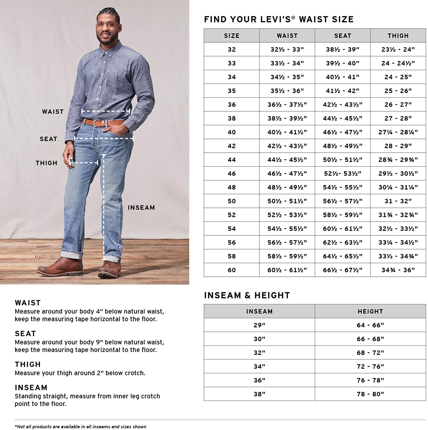 size chart for levi's