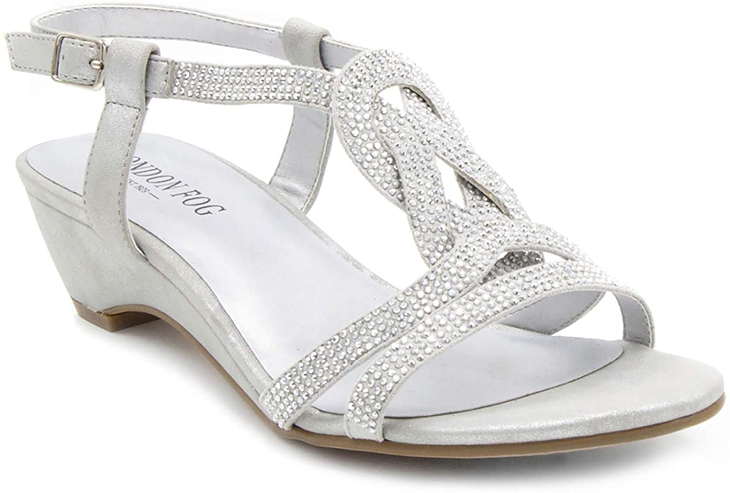 London Fog Womens Macey Demi Wedge Dress Sandals Silver Size 70 191045010571 Ebay 