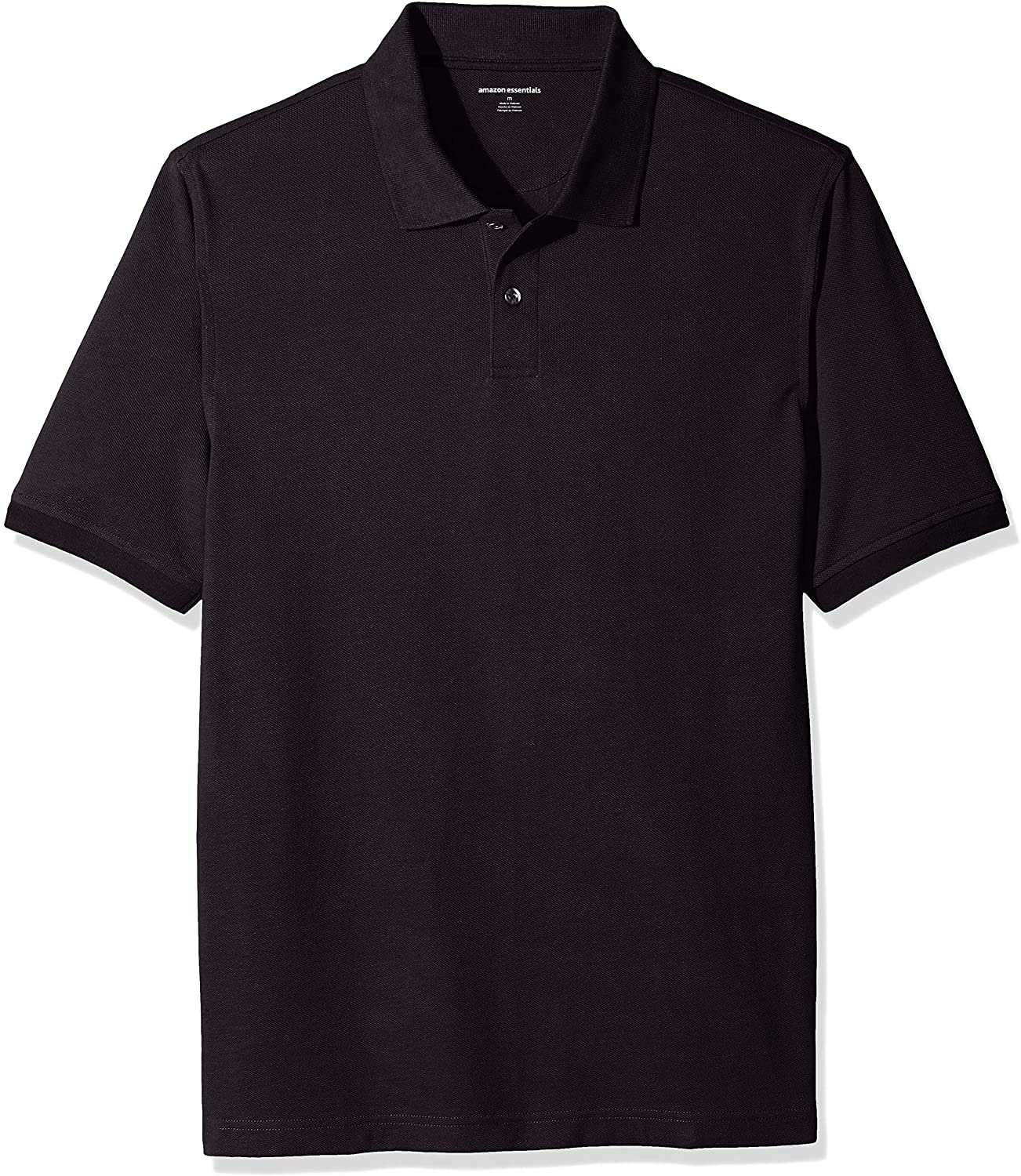 Essentials Men's Regular-Fit Cotton Pique Polo Shirt,, Black, Size ...