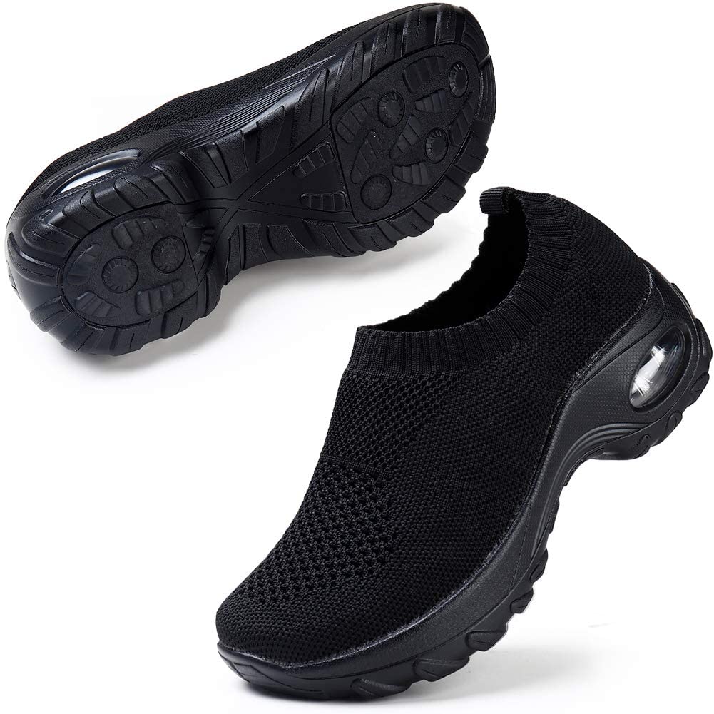 STQ Women's Shoes Fabric Low Top Slip On Walking Shoes, Black, Size 10. ...