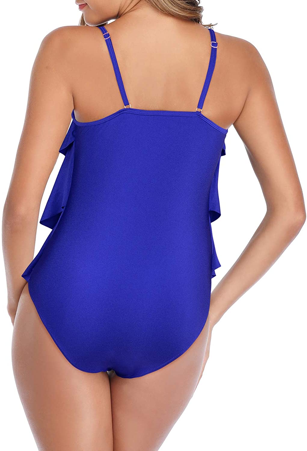 Zando Womens One Piece Swimsuits Tummy Control Slimming Blue Flounce