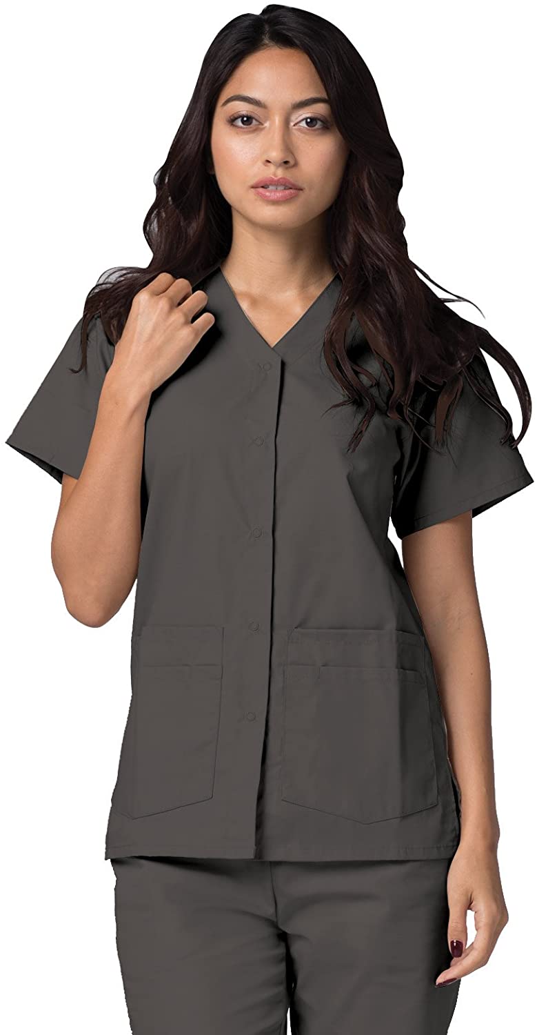 Adar Universal Scrubs for Women Snap Front Scrub Top, Pewter, Size