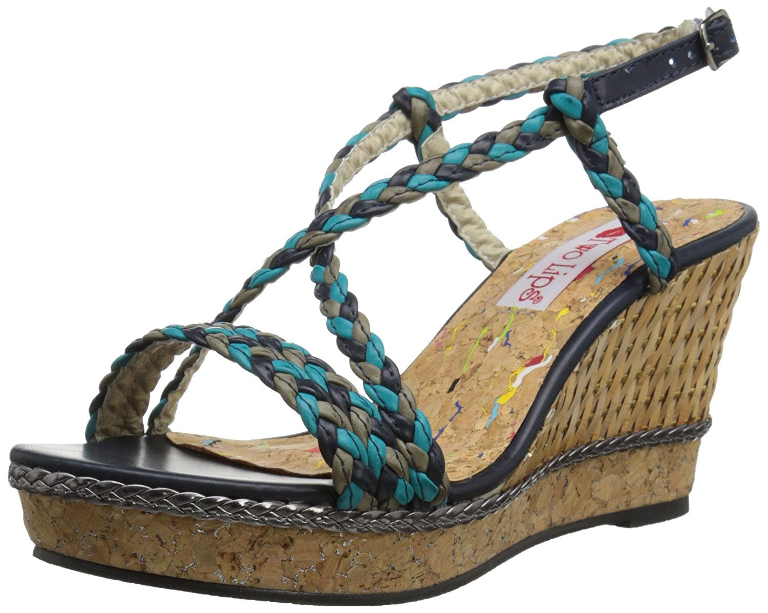 Dos labios Hazel Sandalia de cuña para mujer, azul multi, tamaño 7.5 Dos labios Hazel Sandalia de cuña para mujer, azul multi, tamaño 7.5