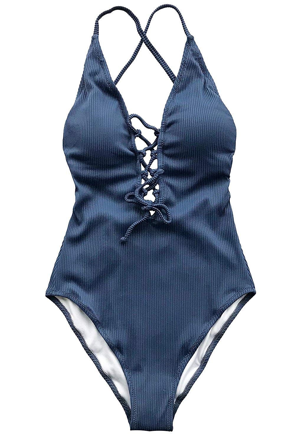 CUPSHE Women's Remind Me Solid One-Piece Swimsuit Bathing Suit, Blue ...