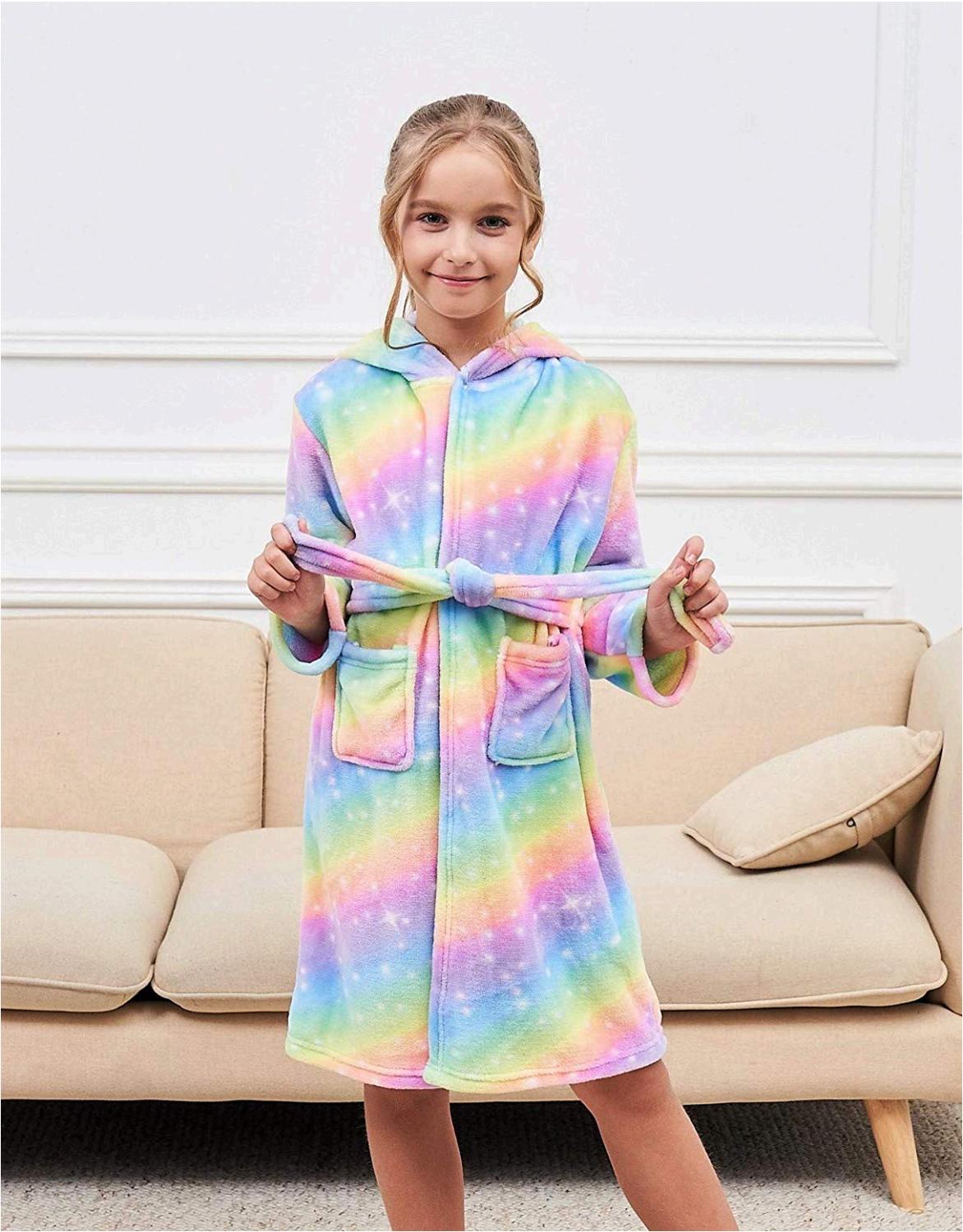 Soft Unicorn Hooded Bathrobe Sleepwear - Unicorn Gifts, Bright Rainbow