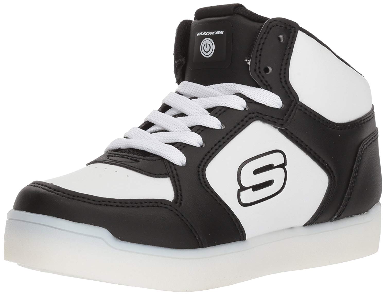 Skechers Kids' Mid Top Lace up Shoe W/Hidden, Black/White, Size Little ...