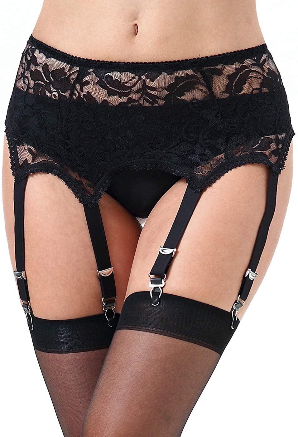 E Laurels Lace Sexy Womens Mesh Suspendergarter Belt With Black