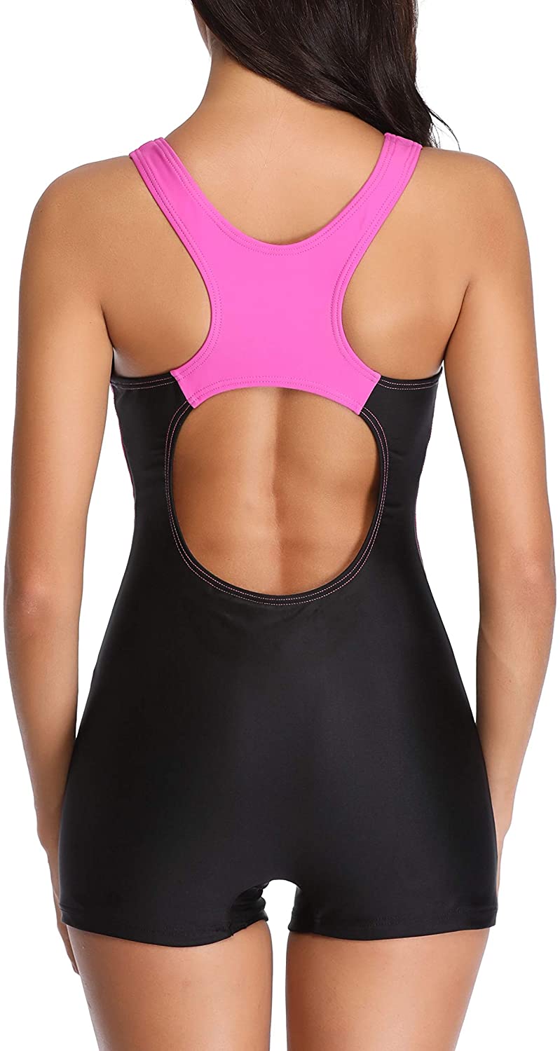 Yilisha Womens Athletic One Piece Swimsuits Boyleg Swimming Pink1 2064