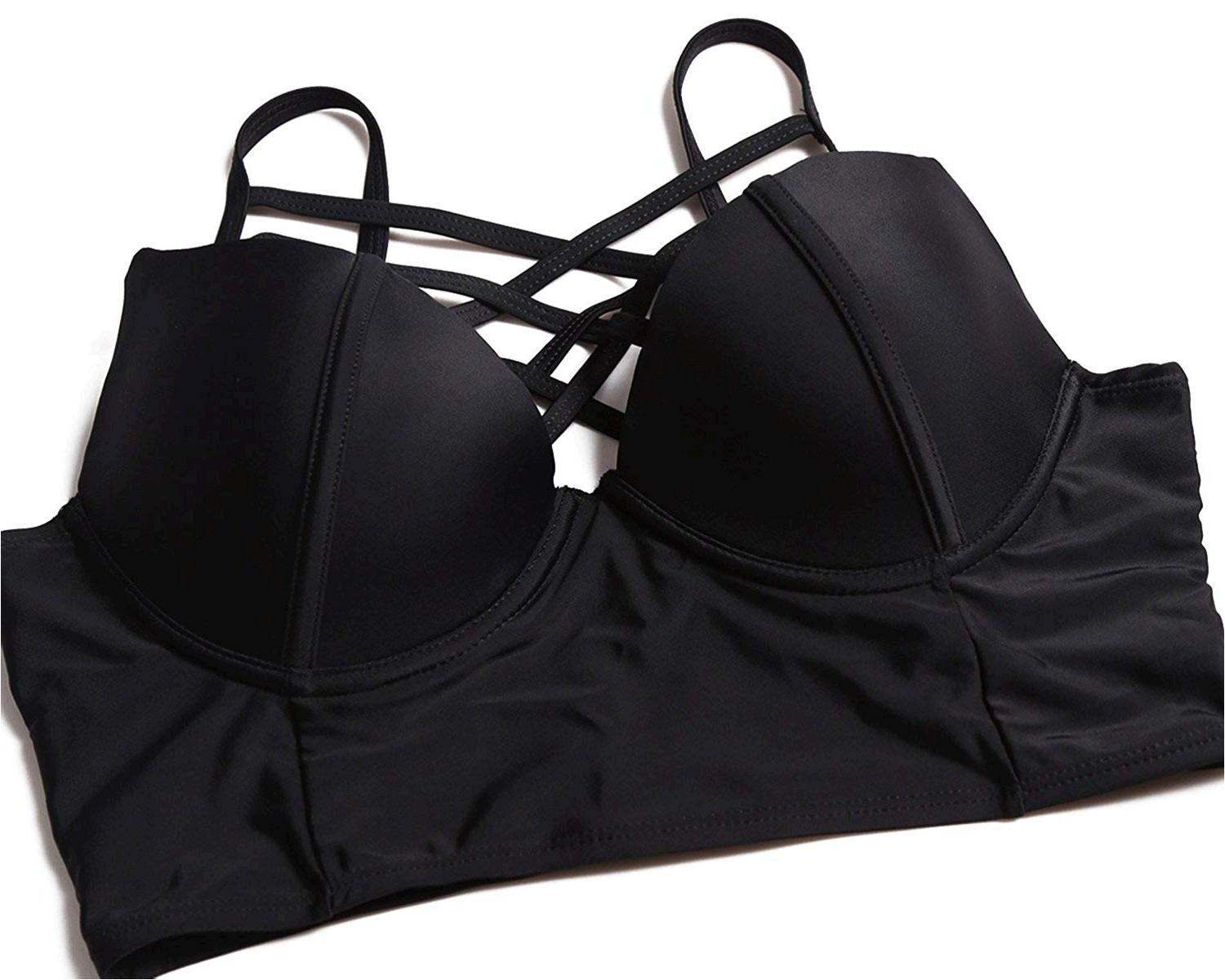 Dearlove Women Plus Size Swimwear Strappy Push Up Bikini Top, Black ...