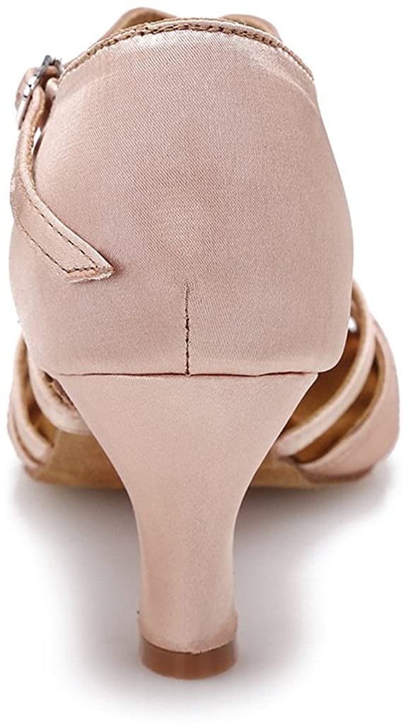 YYTing Women Ballroom Dance Shoes Latin Salsa Bachata, Nude-2.3inch ...