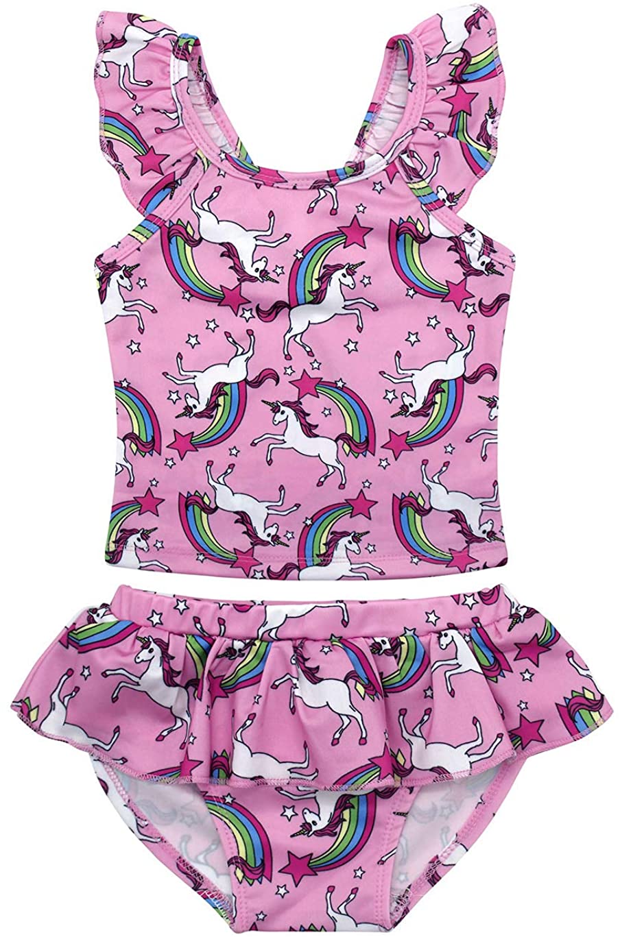 Cotrio Unicorn Swimsuit Girls Rainbow Two Pieces Swimwear, Pink 061 ...