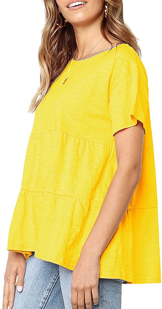 Sanifer Women's Peplum Tops Summer Short Sleeve Ruffle, Yellow, Size XX-Large qV | eBay