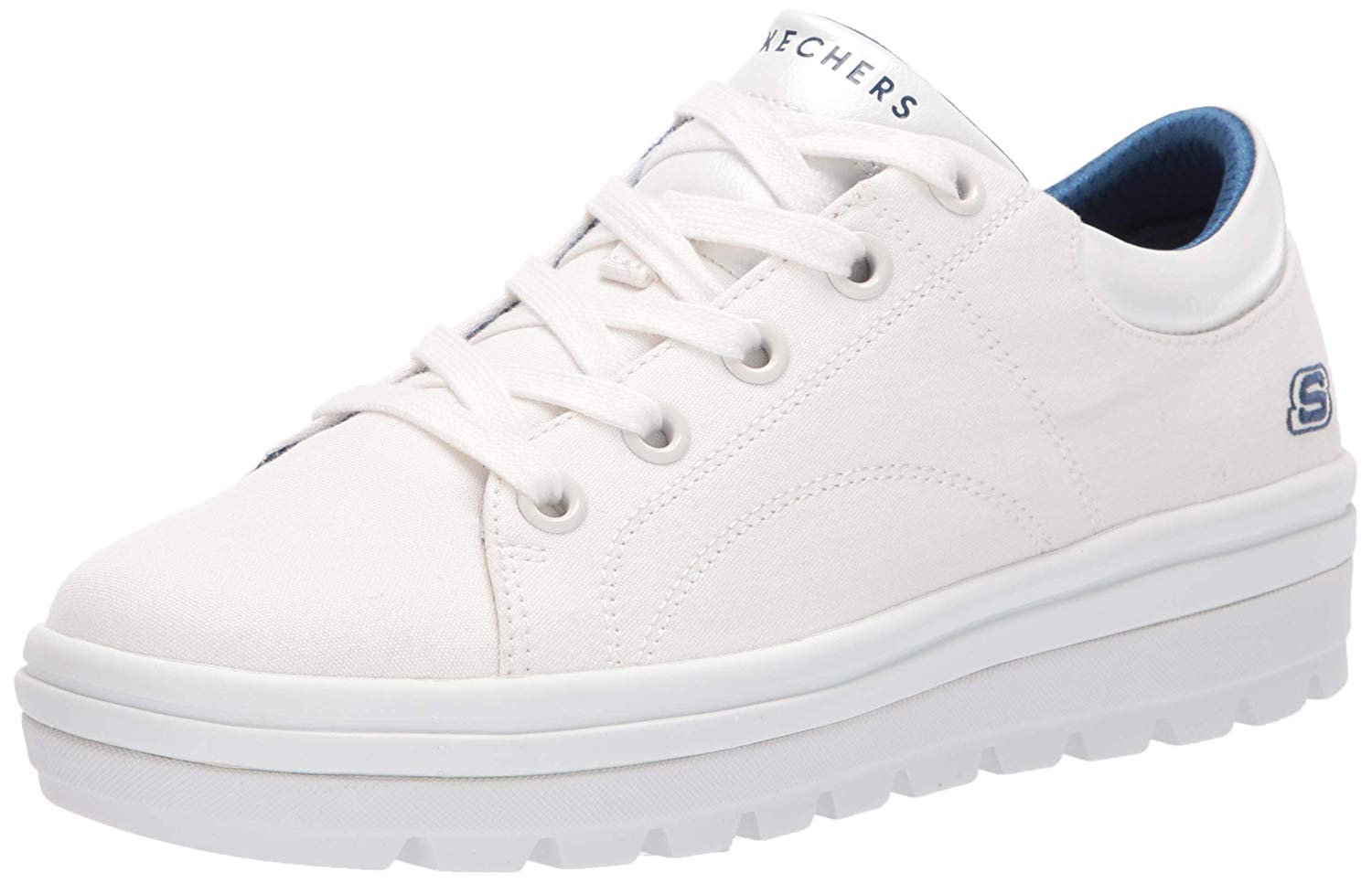 Skechers Women's Street Cleat. Canvas Contrast Stitch Lace Up, White ...