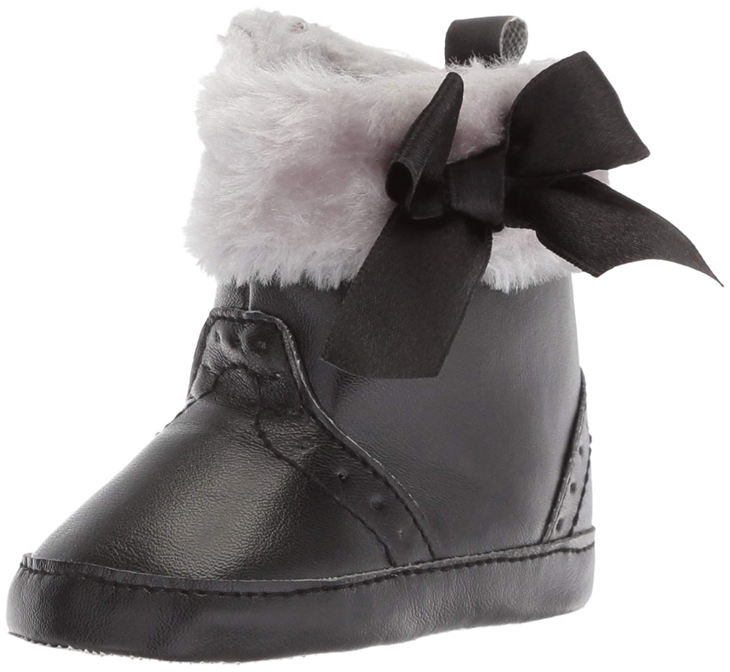 Luvable Friends Kids' Faux Fur Trimmed Boots with Bow Crib Shoe, Black