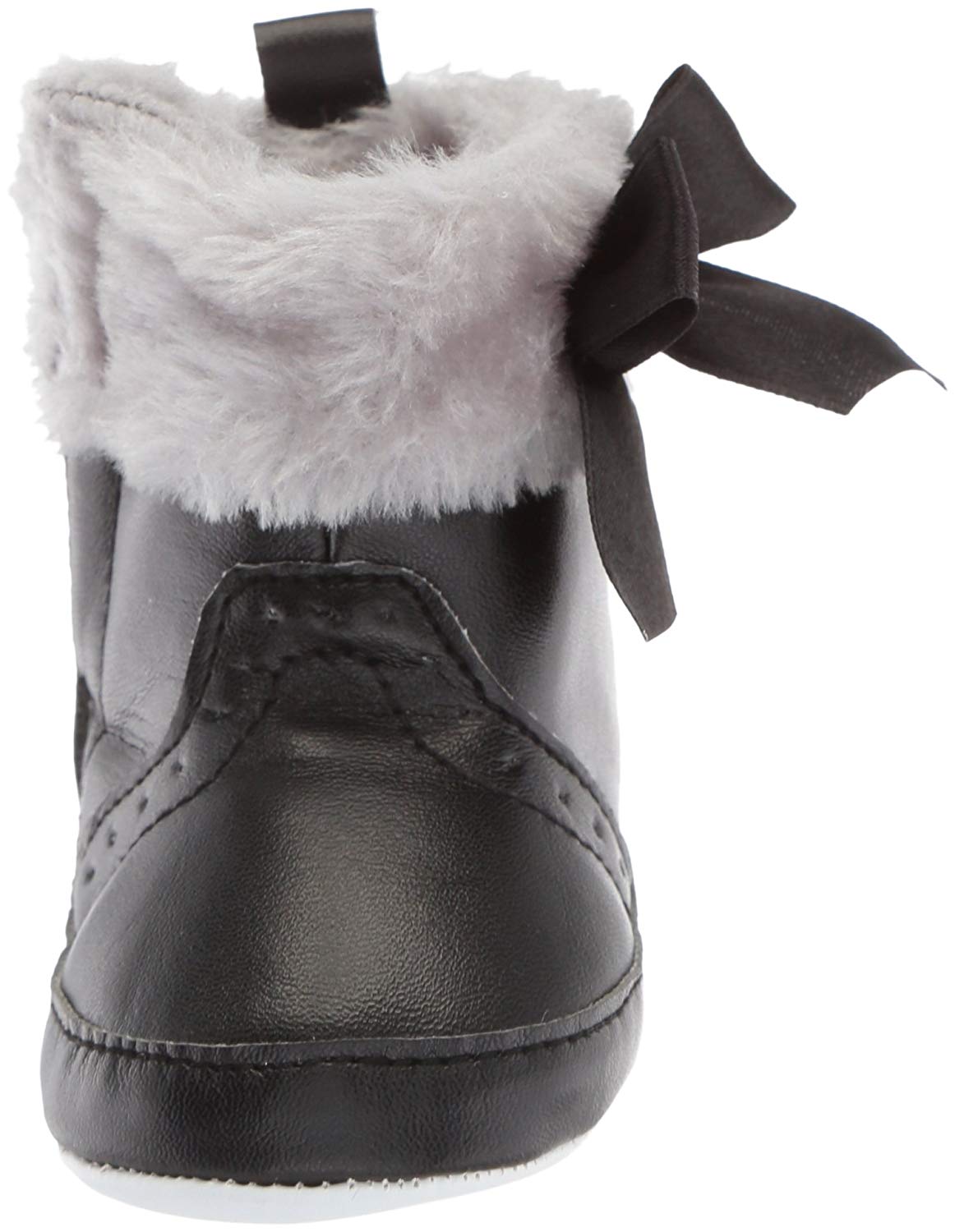Luvable Friends Kids' Faux Fur Trimmed Boots with Bow Crib Shoe, Black