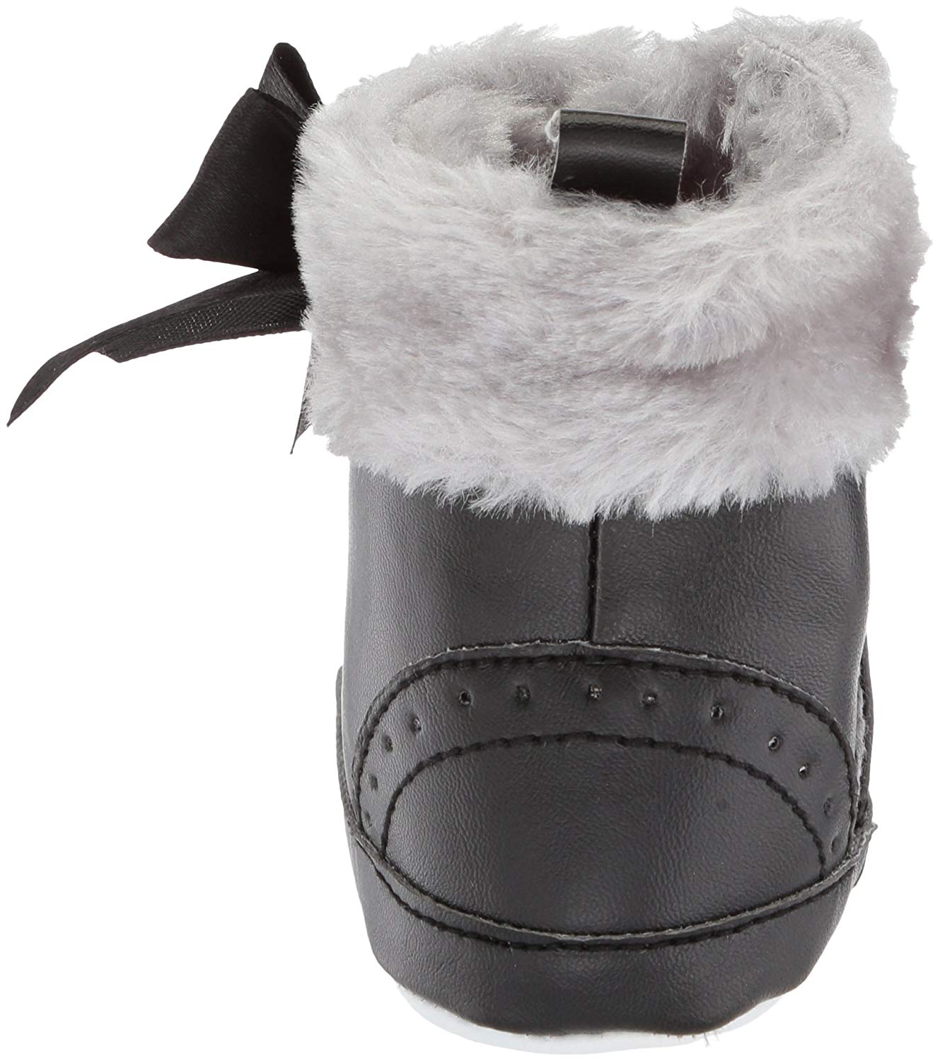 Luvable Friends Kids' Faux Fur Trimmed Boots with Bow Crib Shoe, Black