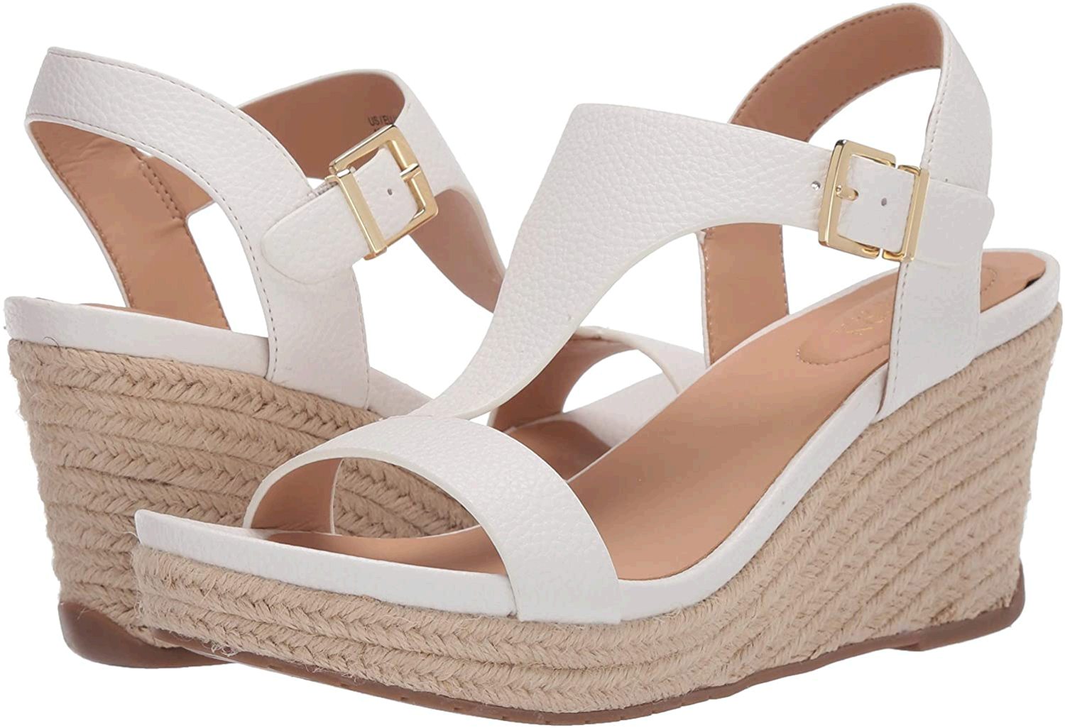 white t strap wedges