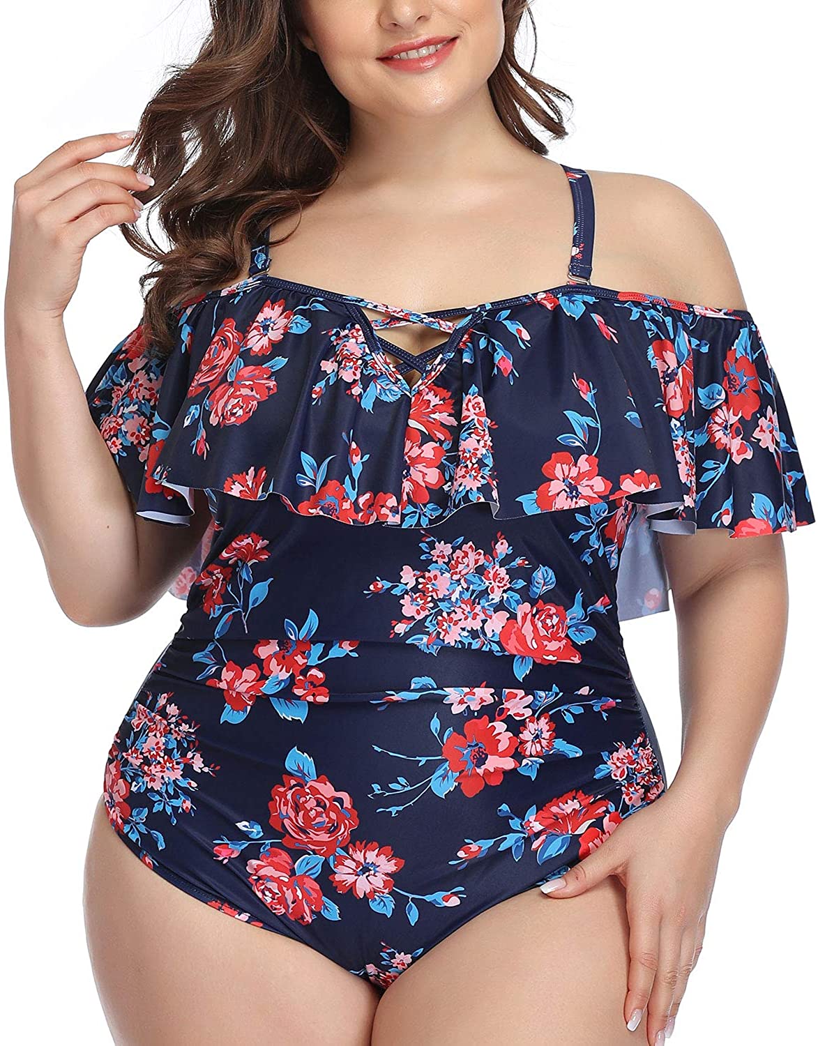 Daci Women Plus Size Swimsuits One Piece Tummy Blue Floral Size 20