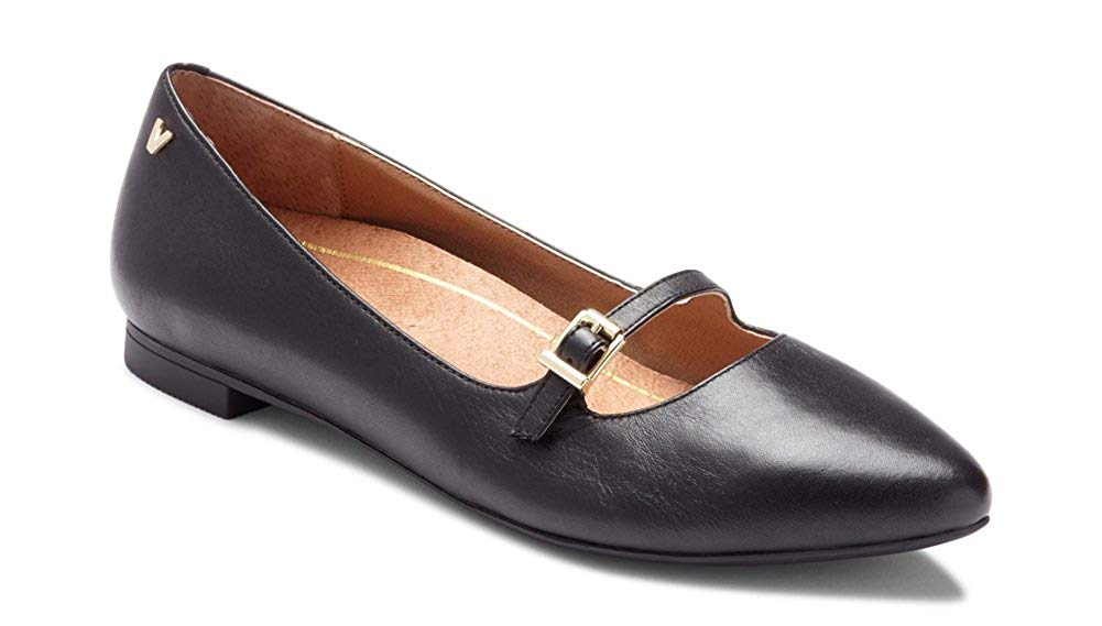 Vionic Women's Shoes Delilah Leather Pointed Toe Ballet Flats, Black ...