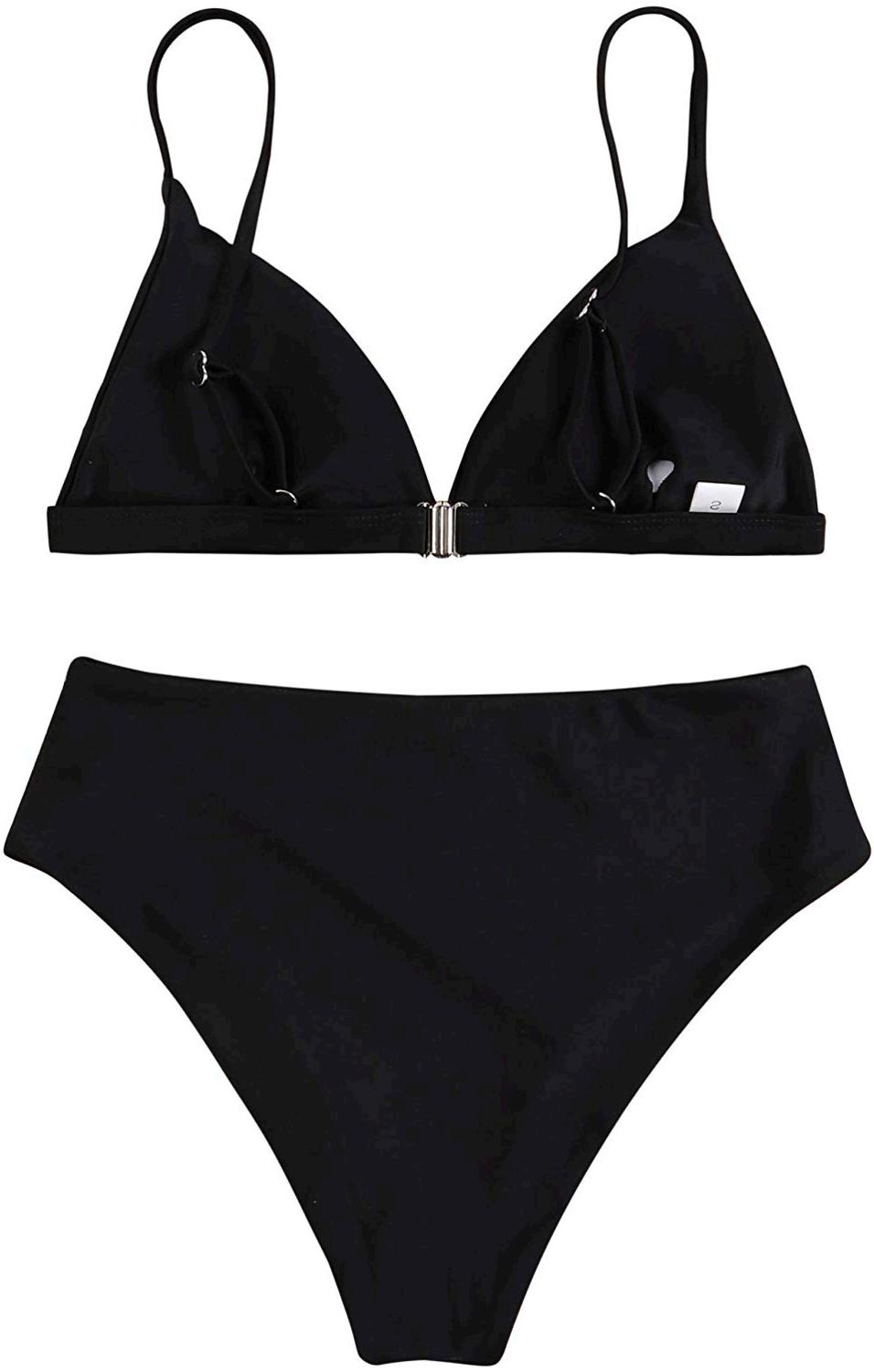 RUUHEE Women High Waisted Cheeky 2 Piece Bikini Bathing, Black-0, Size ...