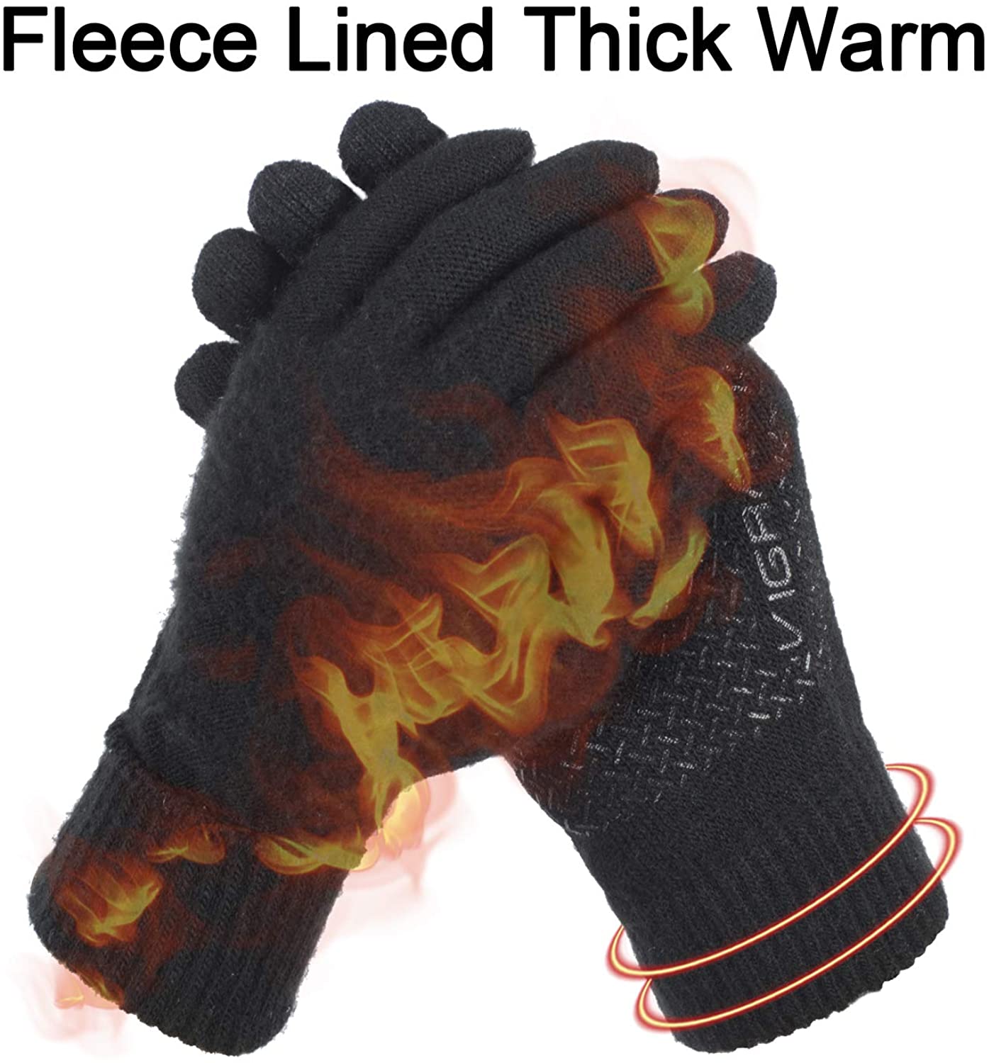 Winter Touchscreen Gloves for Men & Women 3 Fingers Duallayer, Black