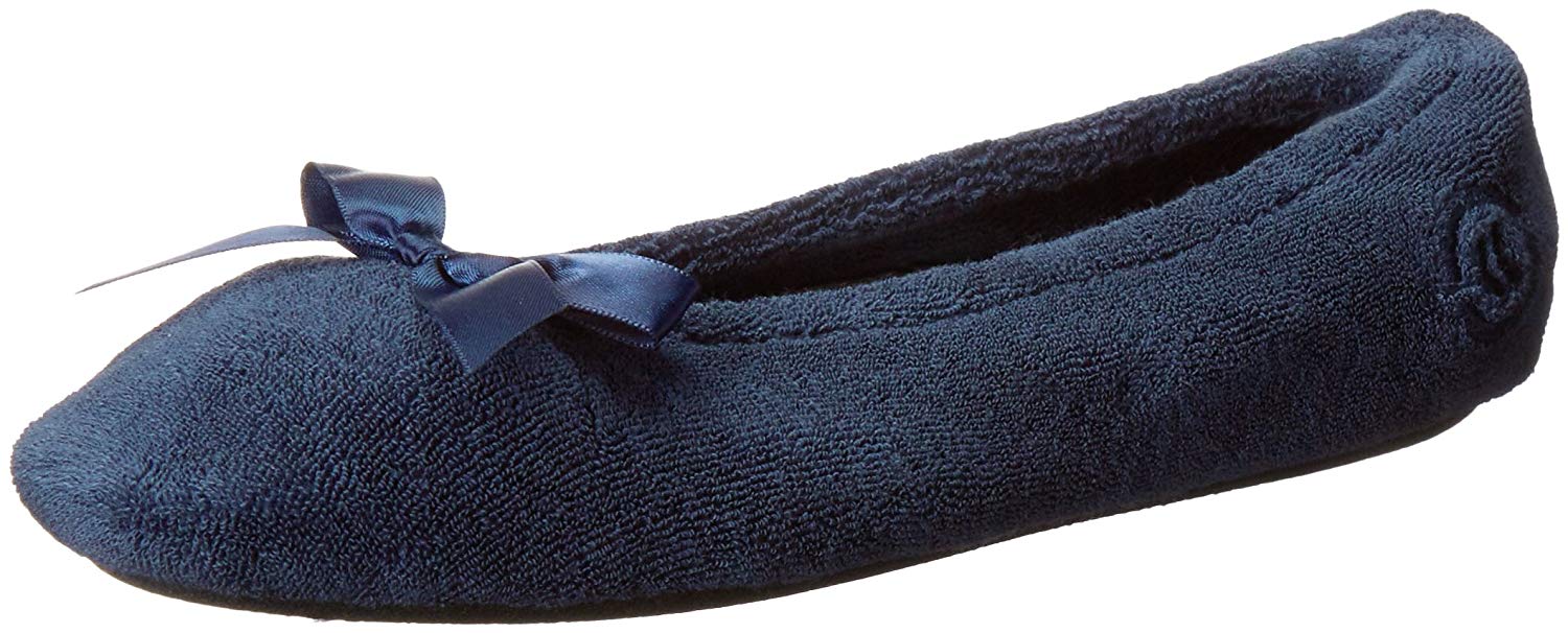 isotoner signature terry ballet flat slippers with satin bow