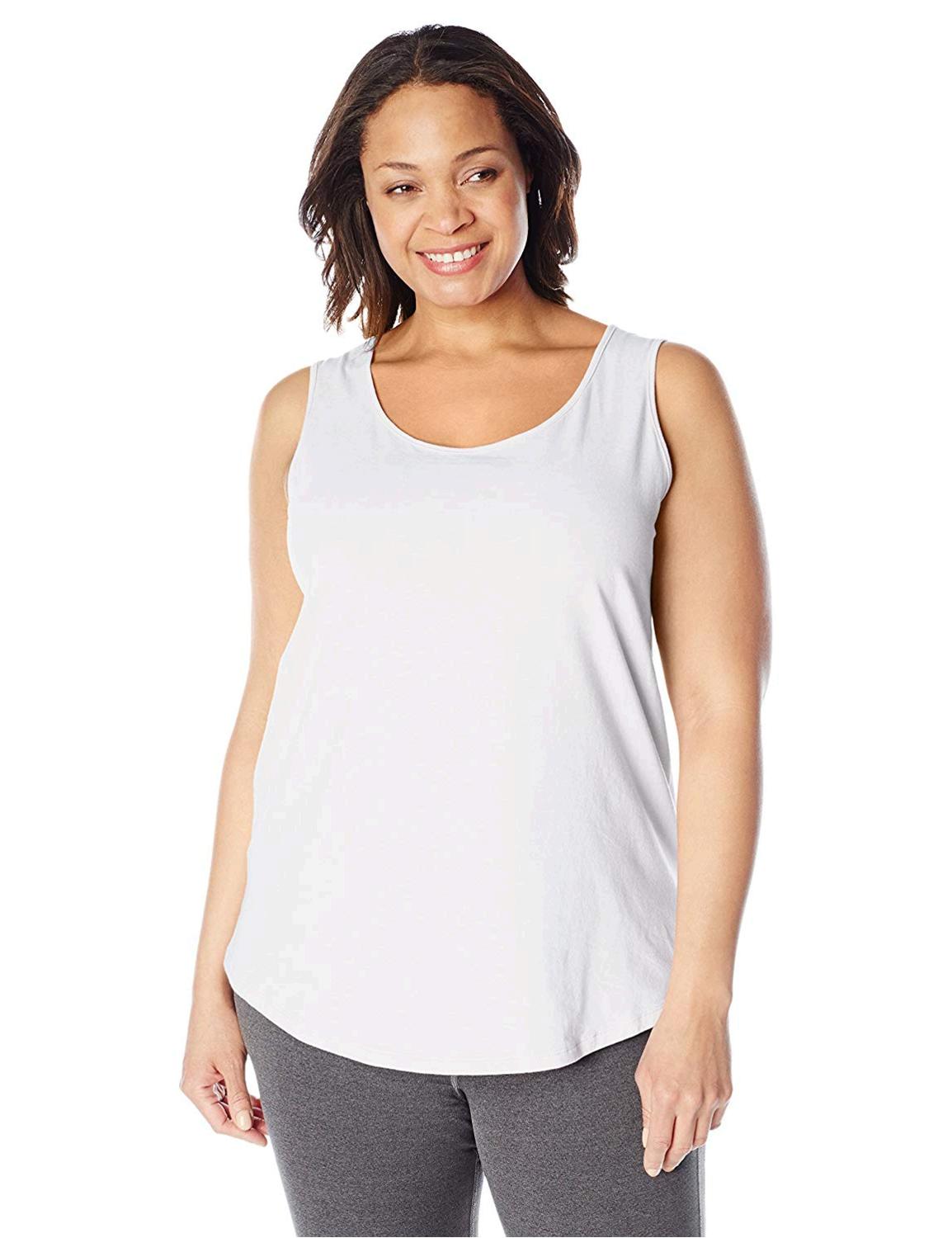 Just My Size Women's Shirt-Tail Tank Top, White, 3X, White, Size 3.0 ...