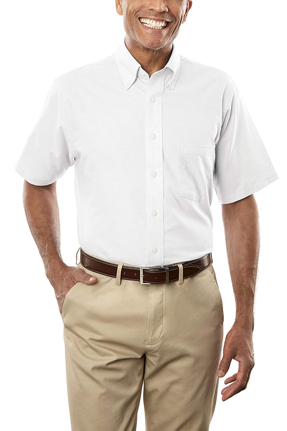 Van Heusen Men's Dress Shirts Short Sleeve Oxford Solid, White,, White ...