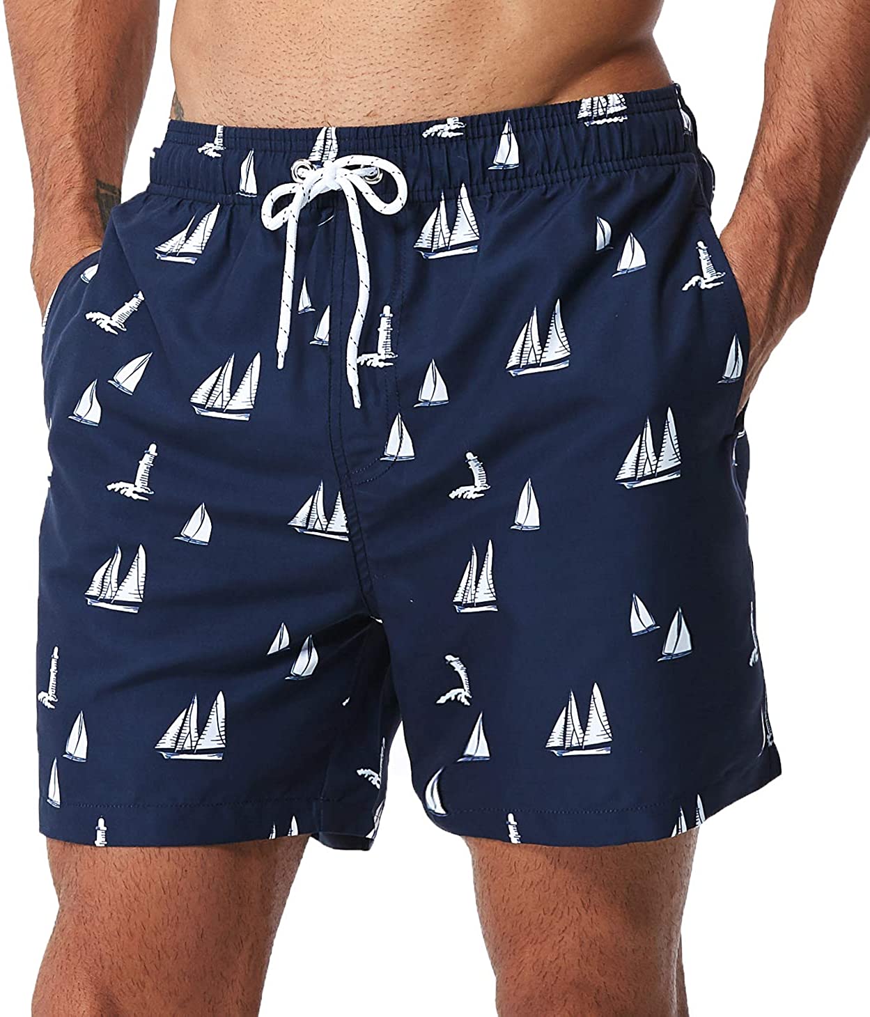 SILKWORLD Men's Swim Trunks Quick Dry Shorts, Printed_trunks: Sailing ...