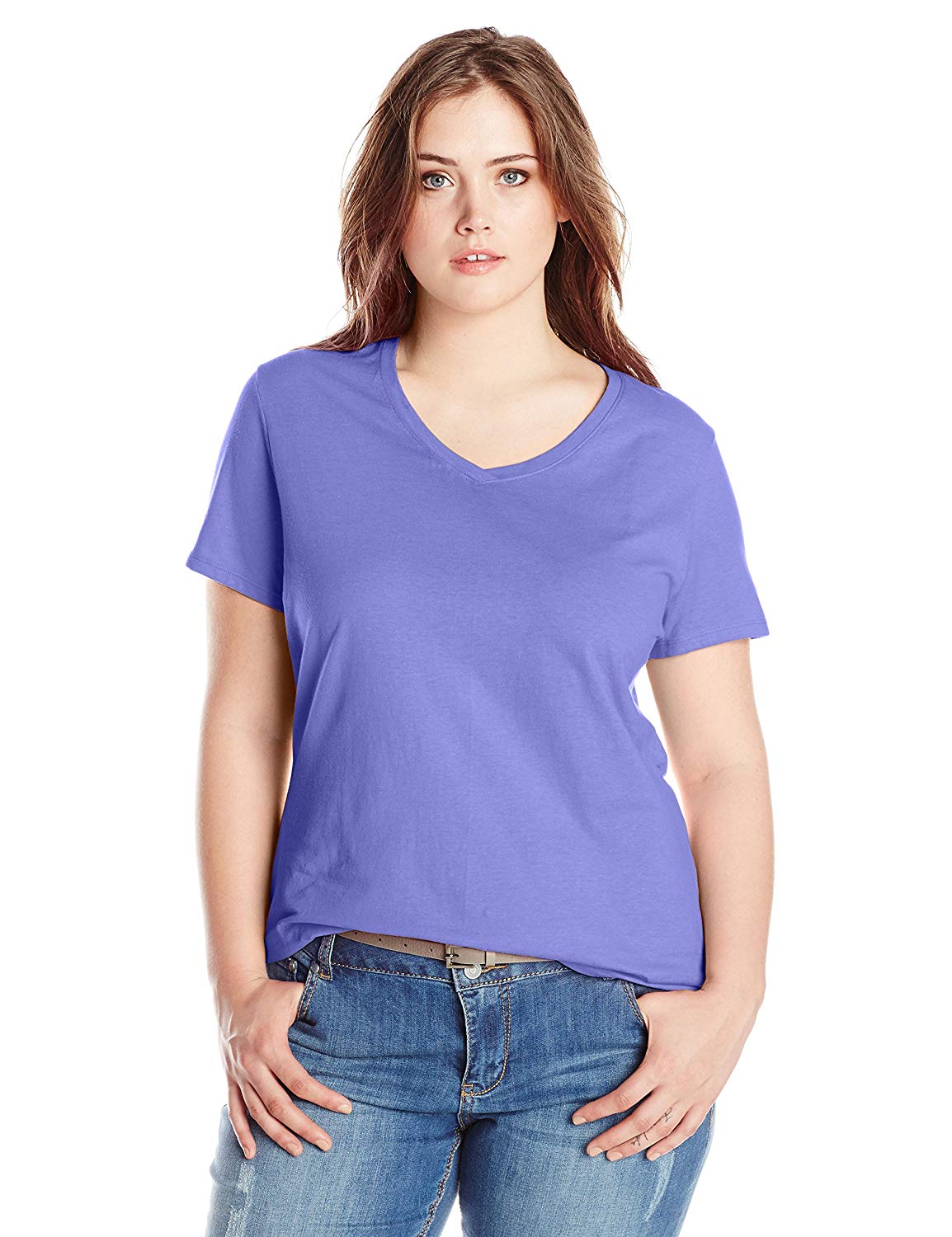 Just My Size Women's Plus-Size Short Sleeve V-Neck Tee,, Petal Purple ...