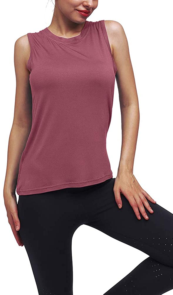 Mippo Workout Tops for Women Yoga Shirts Muscle, Magenta