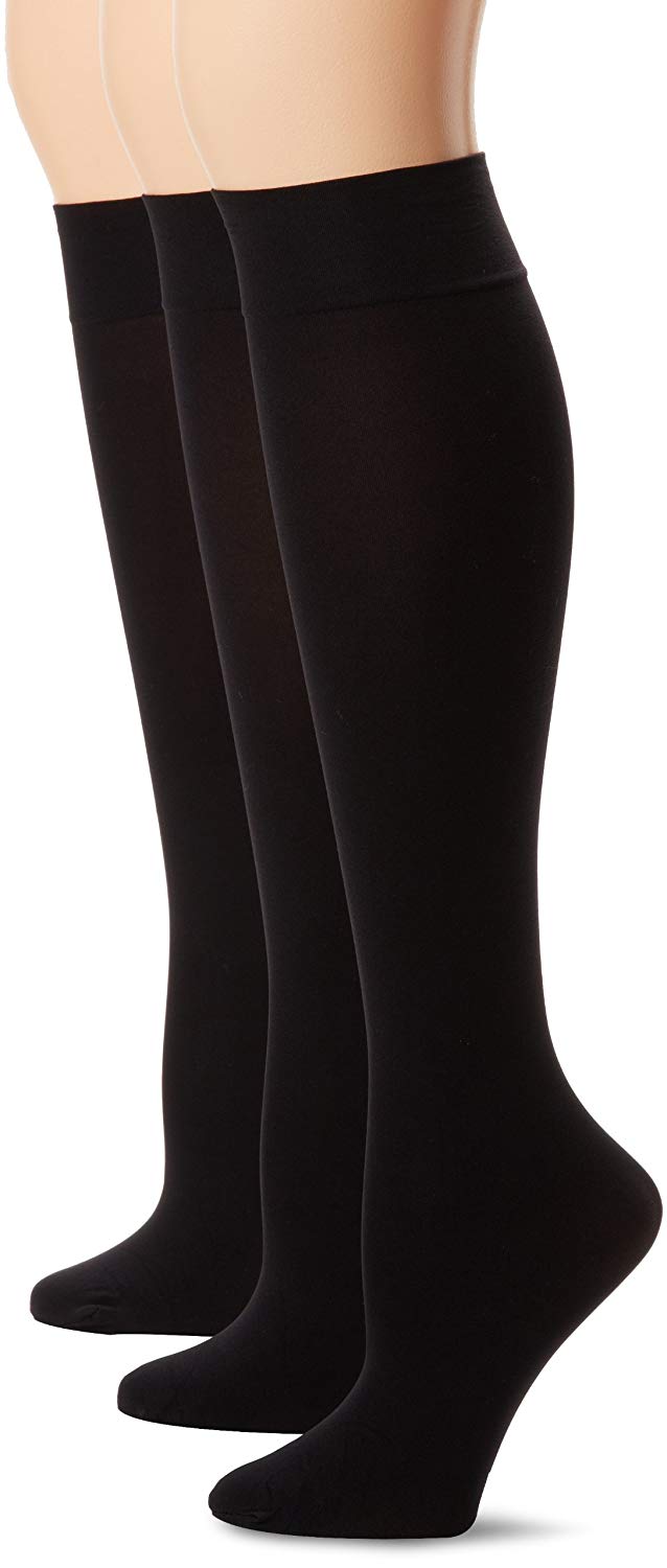 HUE Women's Soft Opaque Knee High Socks (Pack of 3),Black,1, Black ...