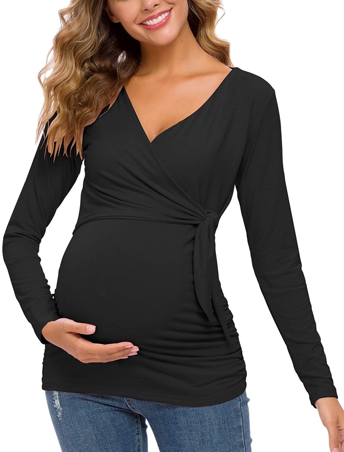 BBHoping Women Maternity Shirts Short Sleeves V-Neck Cute, Black, Size ...