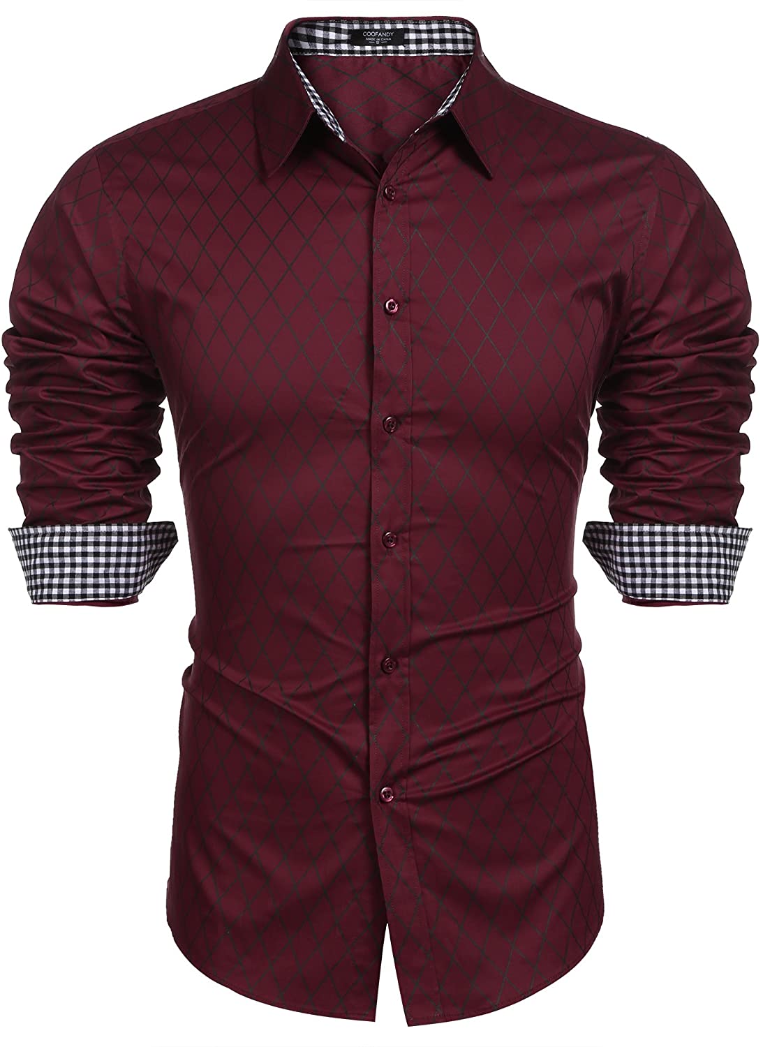 COOFANDY Men's Business Dress Shirt Long Sleeve Slim, Wine Red, Size XX ...