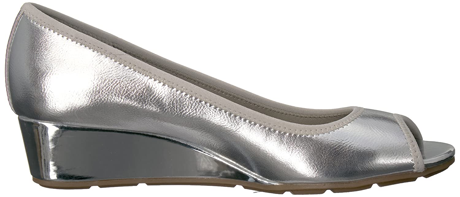 silver peep toe wedge