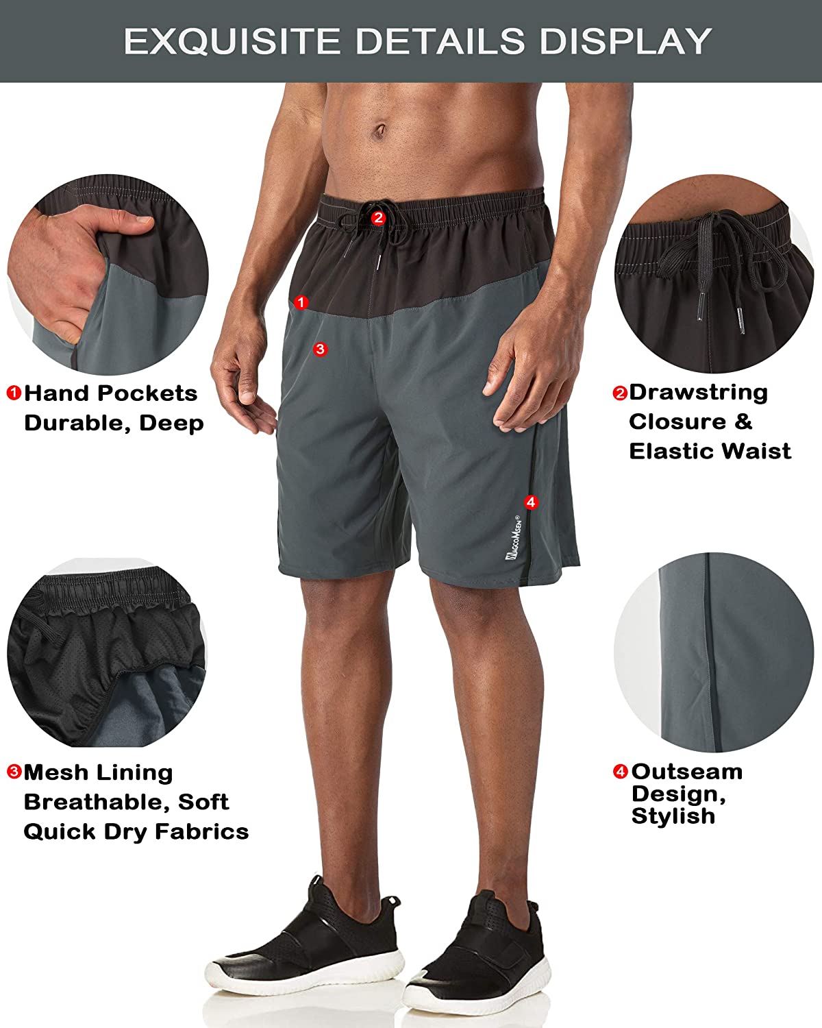 Men�s Gym Workout Shorts with Pockets Mesh Liner