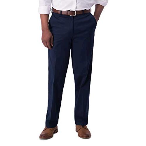 Haggar Men's Iron Free Premium Khaki Classic Fit Flat, Dark Navy, Size 36 x 32 I | eBay
