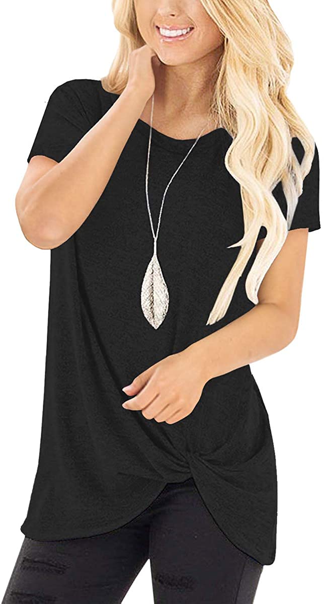 SAMPEEL Women's Casual Shirts Twist Knot Tunics Tops, 001-black, Size ...