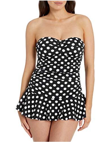 Chaps Women's Skirted Bandeau Mio One Piece Swimsuit, Black//Dot, Size ...