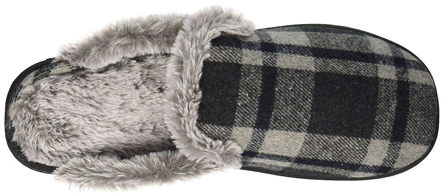 Dearfoams Womens Com 50913 Closed Toe Slip On Slippers, Grey Plaid
