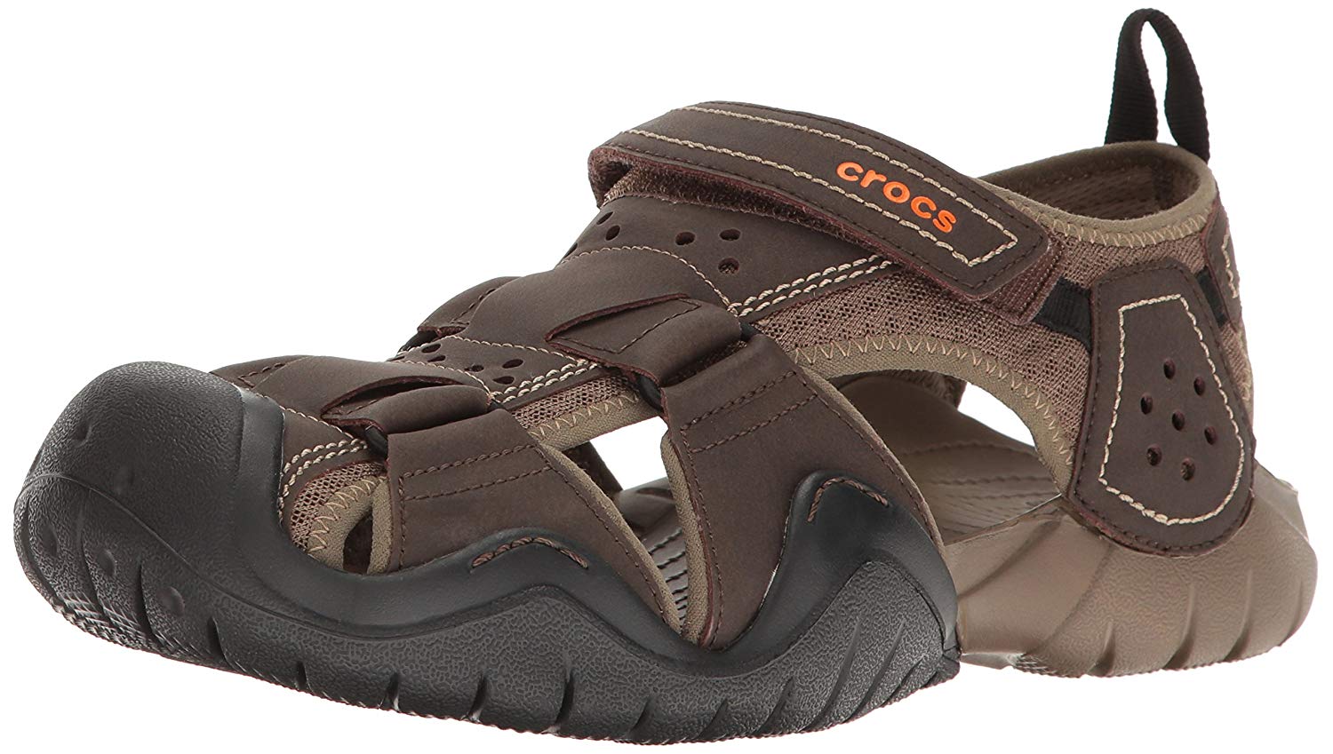 Crocs Men's Swiftwater Leather Fisherman Sandal, Espresso/Walnut, Size ...