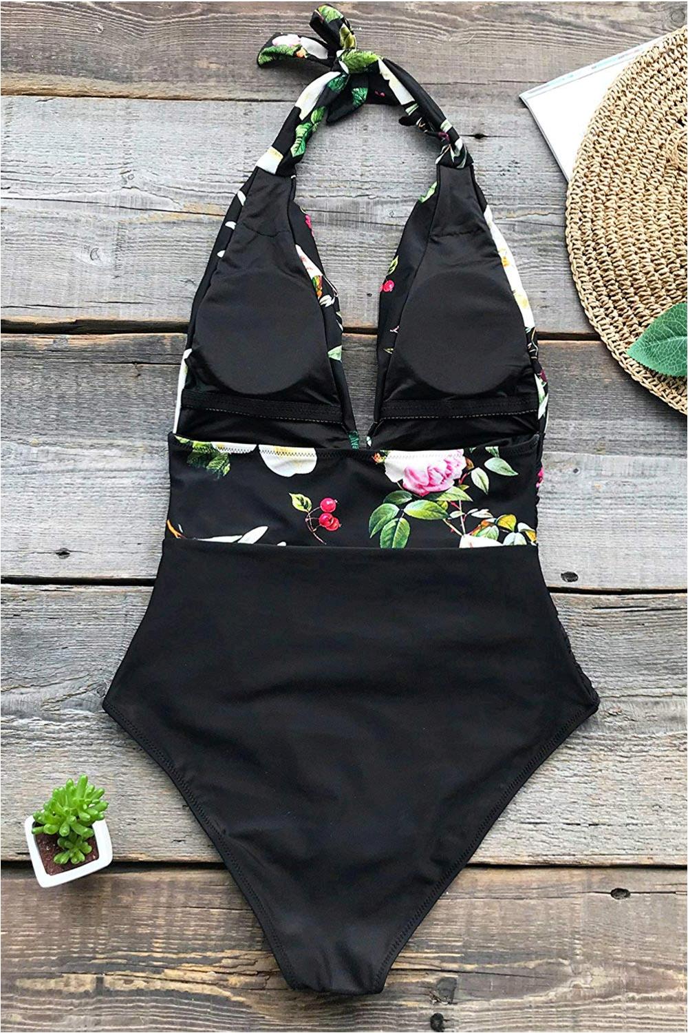 CUPSHE Women's Shirring Design High Waisted One Piece Swimsuit, Black ...