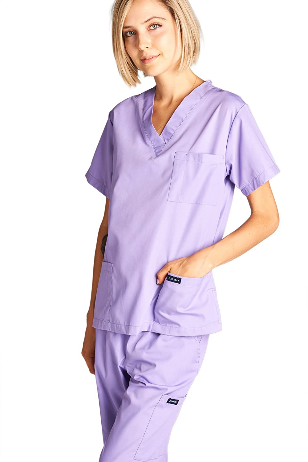 Dagacci Scrubs Medical Uniform Women and Man Scrubs Set, Lavender, Size ...