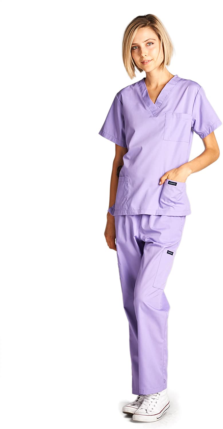 Dagacci Scrubs Medical Uniform Women and Man Scrubs Set, Lavender, Size ...